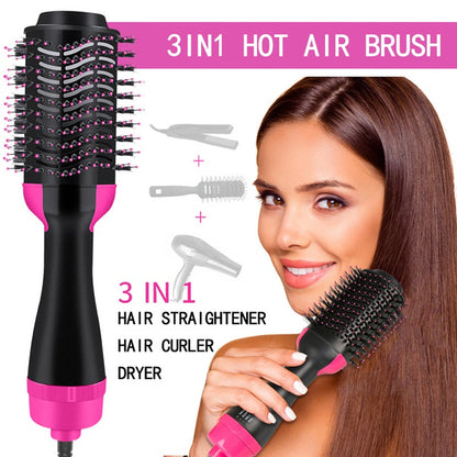 3-in-1 Hot Air Brush – Professional One-Step Hair Dryer, Straightener, and Curler